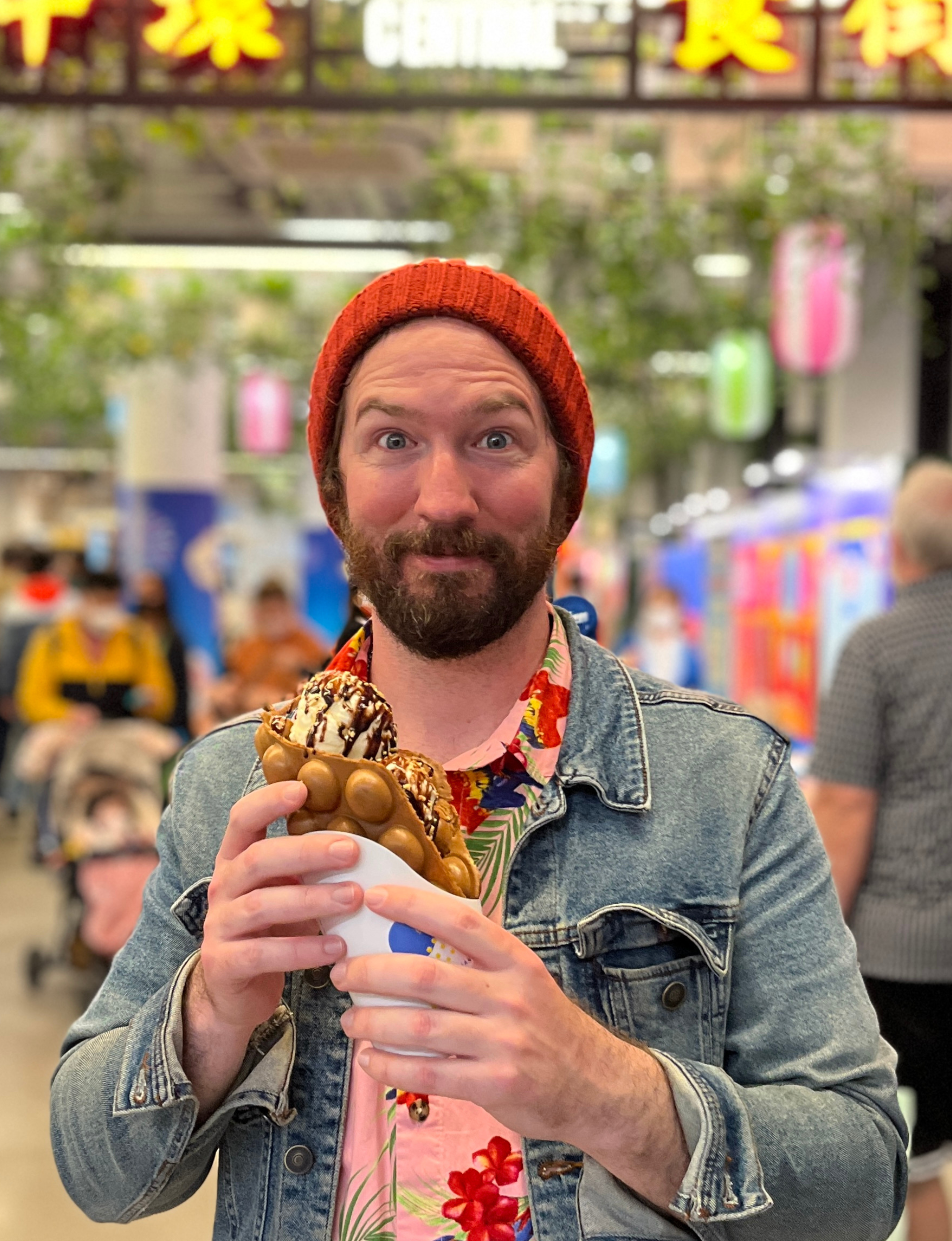 Jim Litherland in Hong Kong enjoying some street food